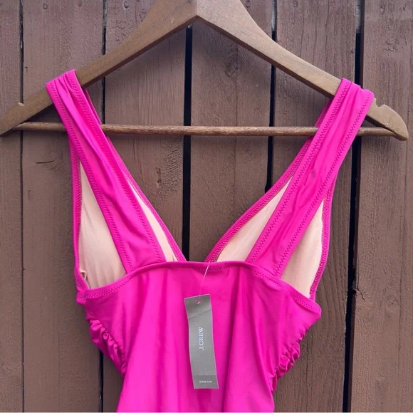 J. Crew | NWT Size 2 Ruched V Neck One Piece Fuchsia Bathing Suit Style BC116 - Picture 14 of 16